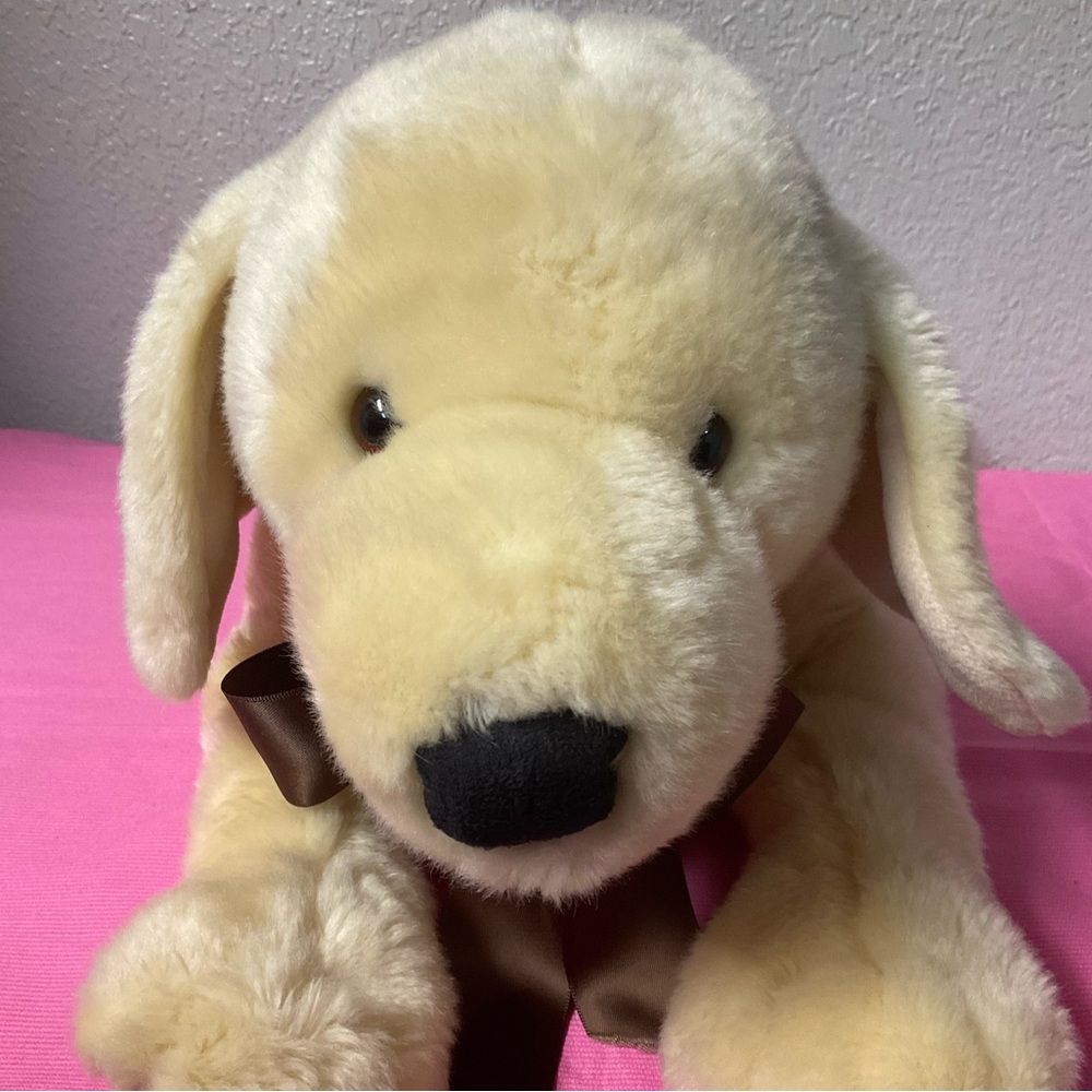 Gund Cream Plush Dog with Brown Ribbon Stuffed Animals Plush Toys Gifts